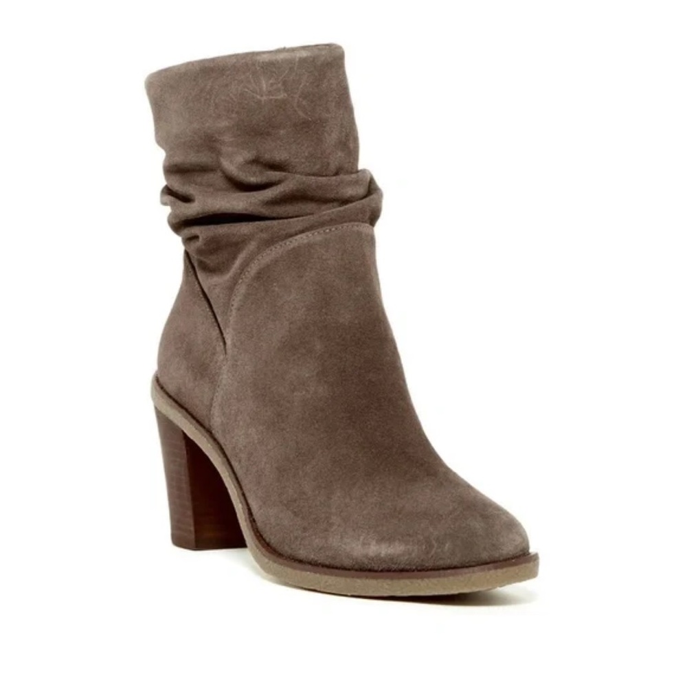 •new• Vince Camuto Parker round toe slouch suede heeled ankle boot in taupe